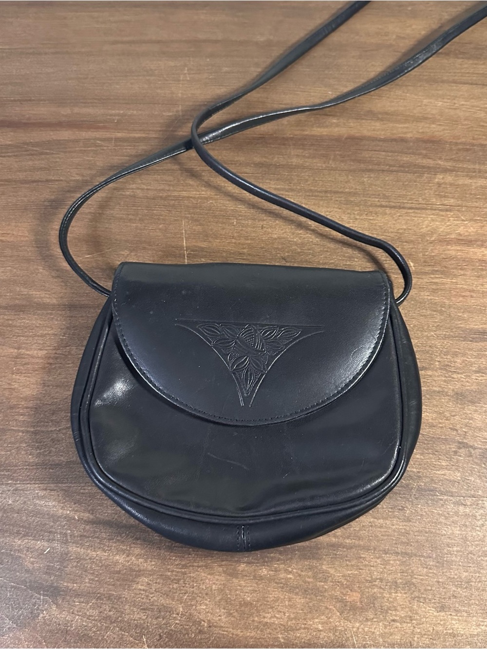 Vintage Rolfs Leather Small Crossbody Purse Embossed Design Black